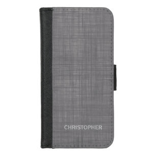 Manly Linen Look with Gray Personalized Name iPhone 8/7 Wallet Case