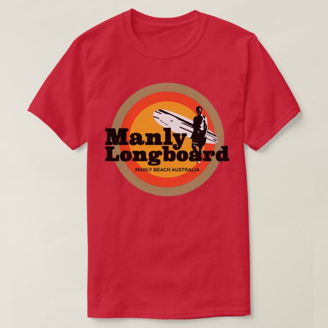 Manly Longboard retro surf T-Shirt (Design Front)