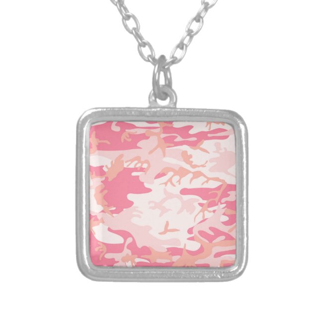 Manly Pink Camo Silver Plated Necklace (Front)