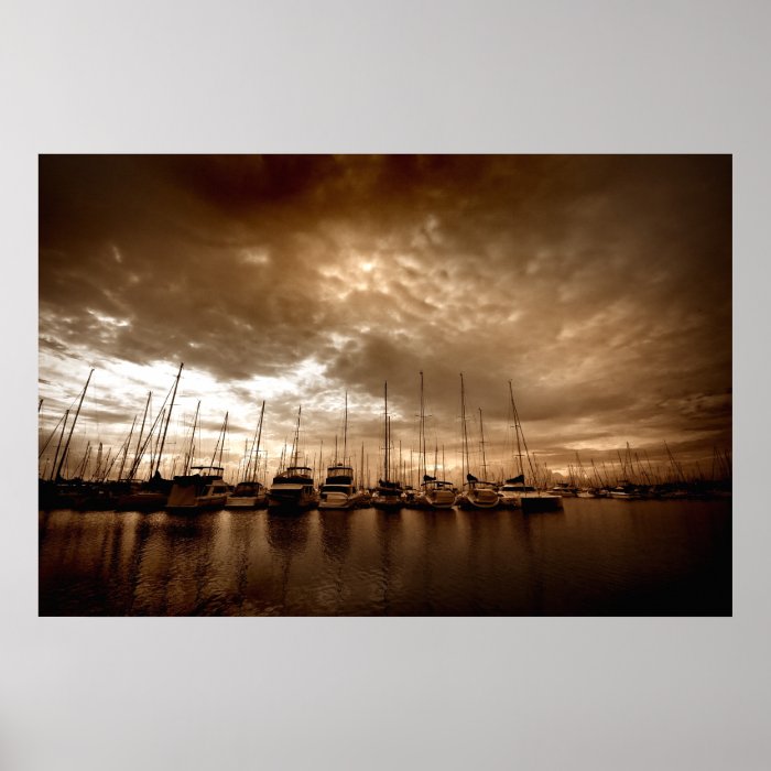 Manly Yacht Club in Dramatic Sepia Tones Poster