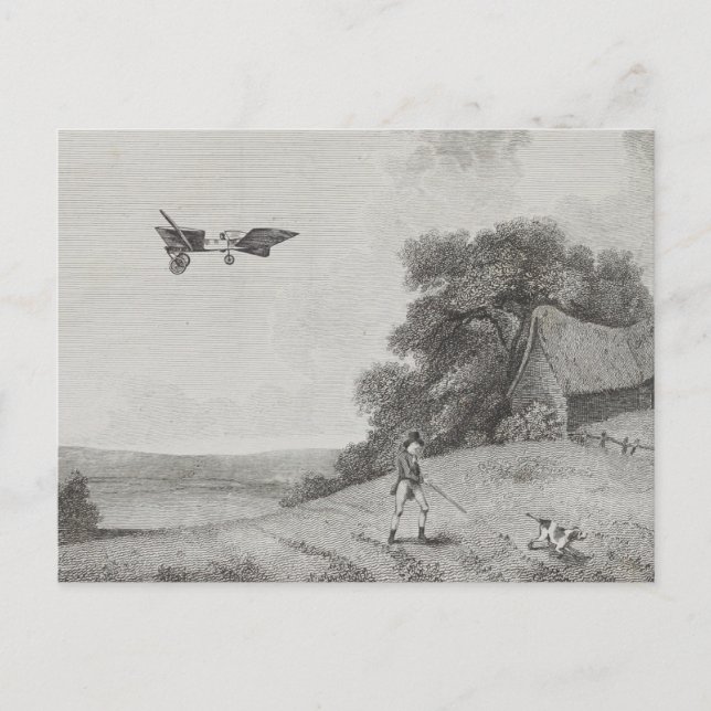 Manned Flying Machine Art Drawing Postcard (Front)