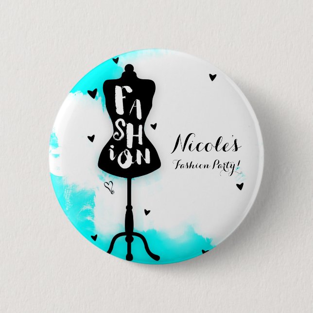 Mannequin Stand FASHION Aqua & White with Hearts Button (Front)
