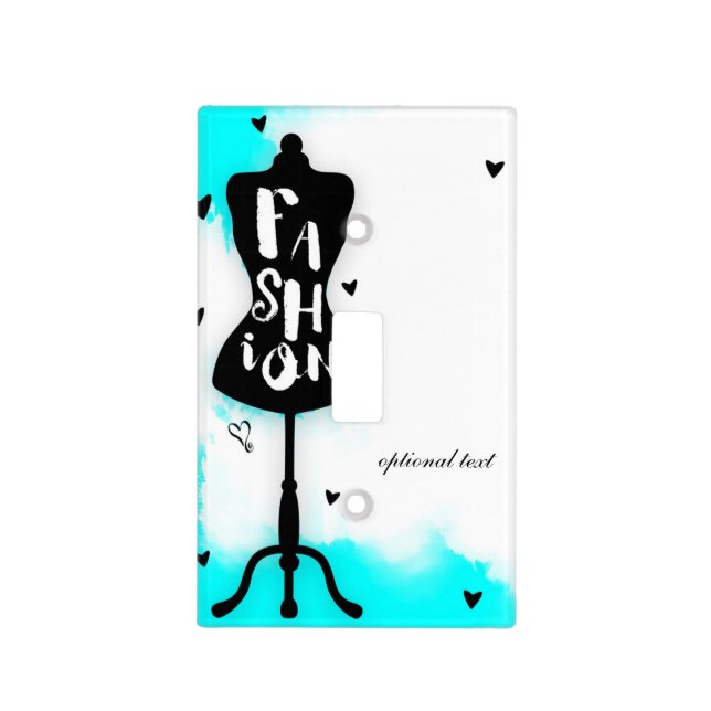 Mannequin Stand FASHION Aqua & White with Hearts Light Switch Cover (Front)
