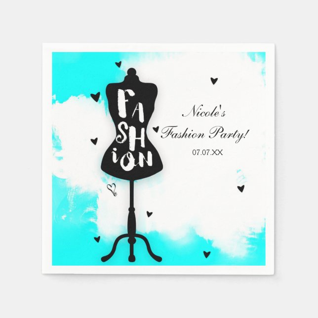 Mannequin Stand FASHION Aqua & White with Hearts Paper Napkins (Front)