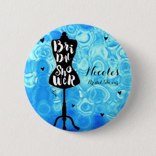 Mannequin Stand Vintage Retro Blue Bridal Shower Pinback Button