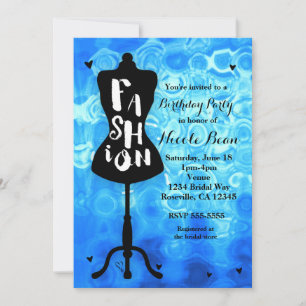 Mannequin Stand Vintage Retro Blue FASHION Party Invitation