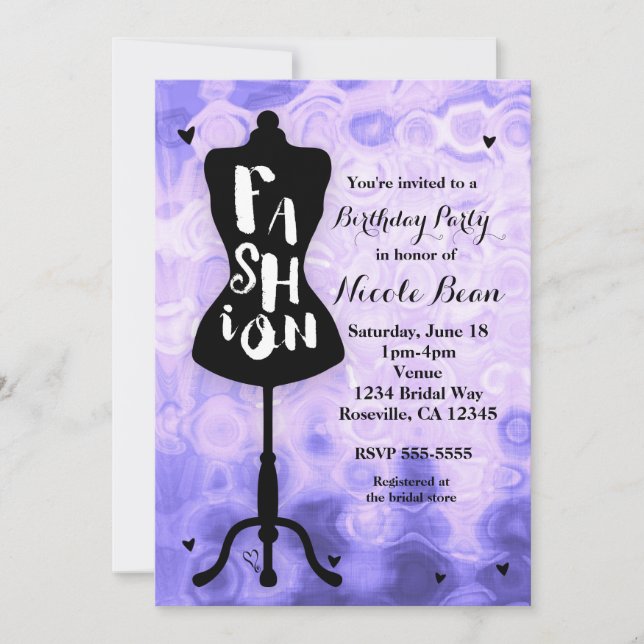 Mannequin Stand Vintage Retro Purple FASHION Party Invitation (Front)