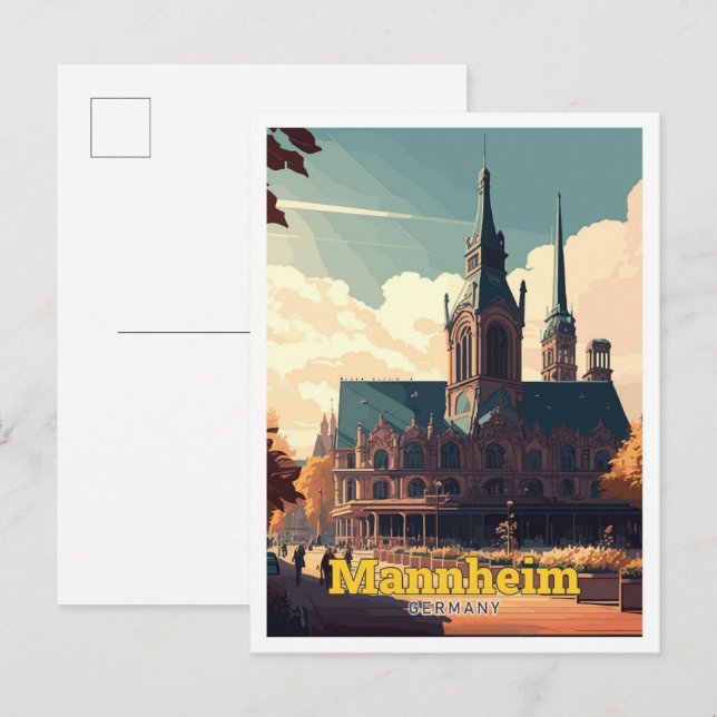 Mannheim Germany Travel Art Vintage Illustration Postcard (Front/Back)