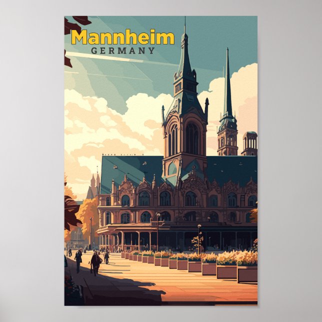 Mannheim Germany Travel Art Vintage Illustration  Poster (Front)