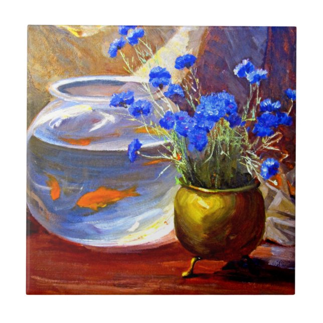 Mannheim - Goldfish Bowl and Flowers Ceramic Tile (Front)