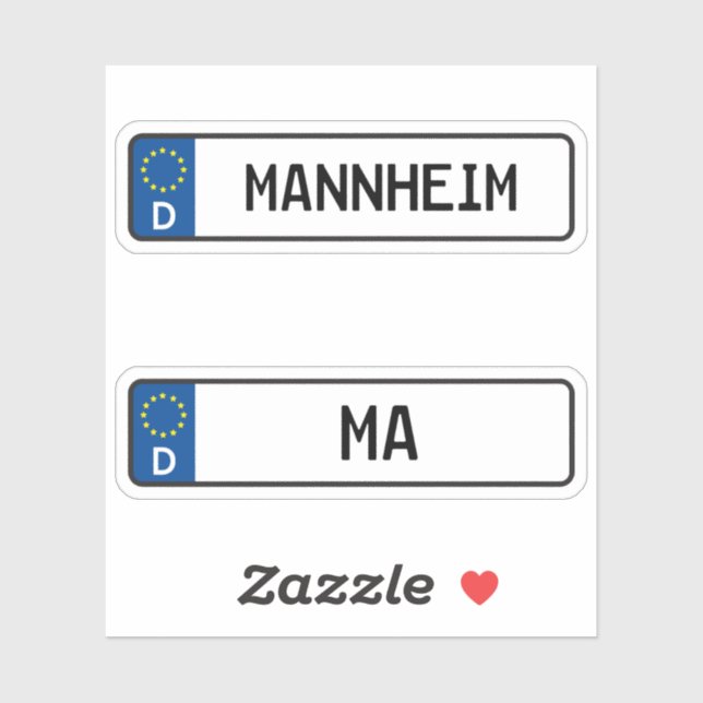 Mannheim kennzeichen, German Car License Sticker (Sheet)
