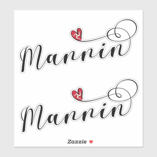 Mannin, Isle of Man Flag Heart, Mann Sticker (Sheet)