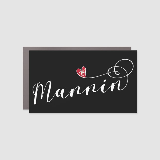 Mannin, Isle of Man Flag Heart, Manx Car Magnet (Front)