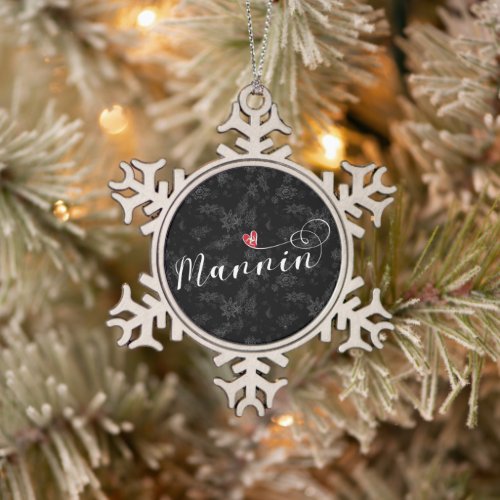 Mannin, Isle of Man Flag Heart, Manx Snowflake Pewter Christmas Ornament