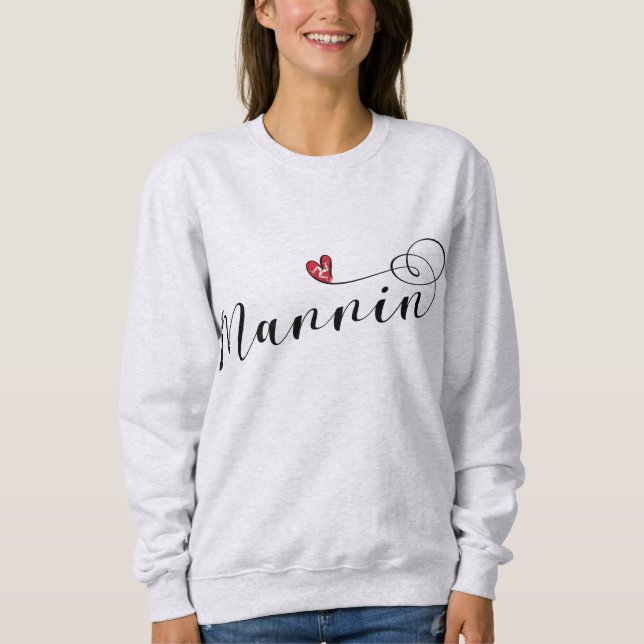 Mannin, Isle of Man Flag Heart, Manx Sweatshirt (Front)