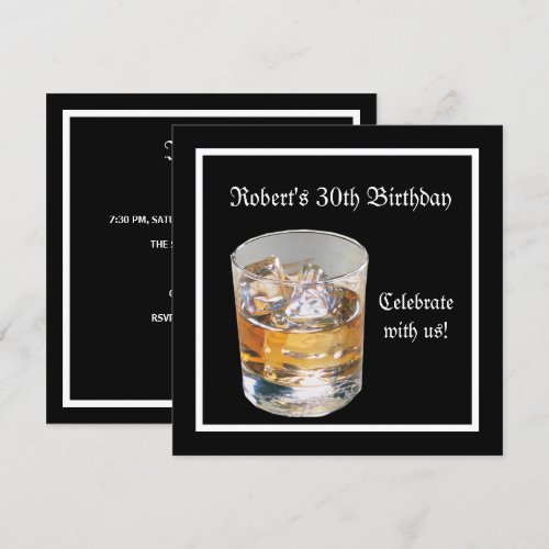 Mans 30th Birthday Party Black Silver Drinks Custom Invites
