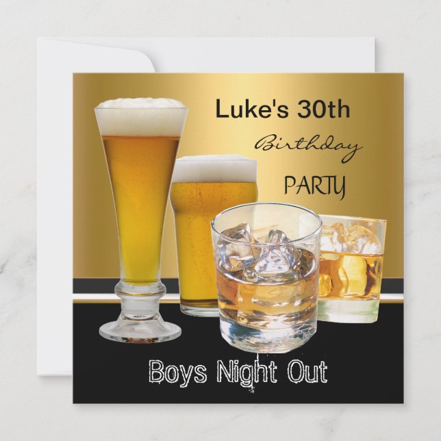 Mans 30th Birthday Party Drinks Beer Boys Night Invitation (Front)