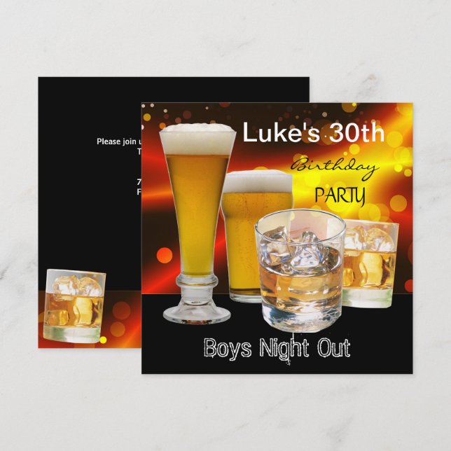 Mans 30th Birthday Party Drinks Beer Boys Night Invitation (Front/Back)