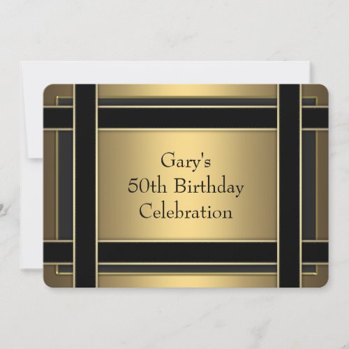 Gold Black Stripe Mans Gold 50th Birthday Party Personalized Invitations