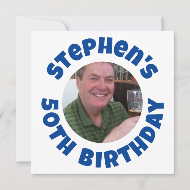 Man's 50th Birthday Photo Holiday Card (Front)