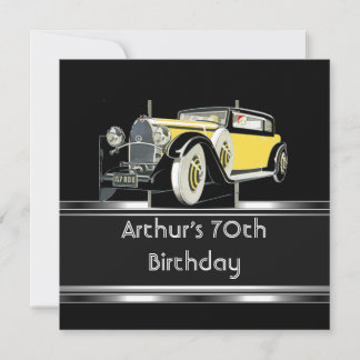 Mans 70th Birthday Party Black Vintage Car Invitation