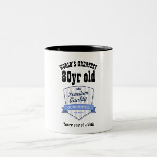 Mans 80th Birthday Gift Worlds Greatest Customized Two-Tone Coffee Mug