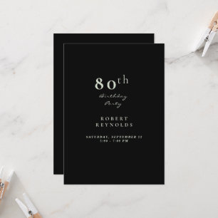 Man's 80th Birthday Party Simple Black Invitation