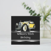 Mans 90th Birthday Party Black Vintage Car Invitation (Standing Front)
