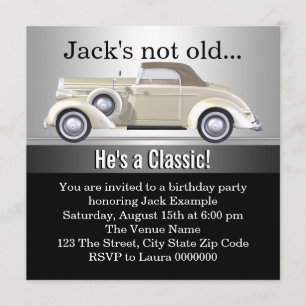Mans Antique Car Birthday Party Invitation