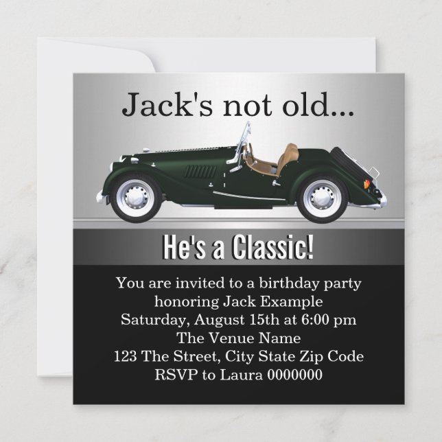 Mans Antique Car Birthday Party Invitation (Front)