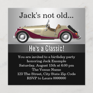 Mans Antique Car Birthday Party Invitation