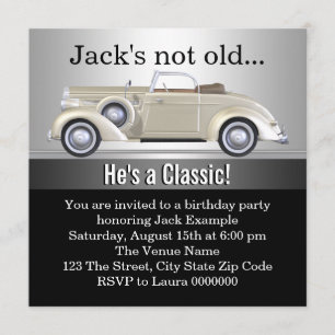 Mans Antique Car Birthday Party Invitation