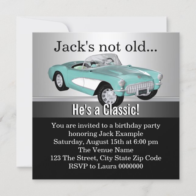 Mans Antique Car Birthday Party Invitation (Front)