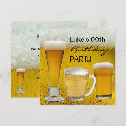 Mans Any Age Birthday Party Drinks Beer Invite