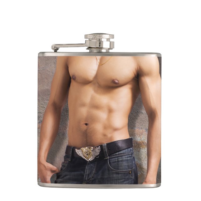 Man's Bare Chest Photograph Flask (Front)