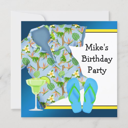 Mans BBQ Margarita Beach Birthday Party Invitation