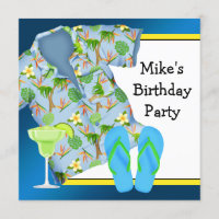 Mans BBQ Margarita Beach Birthday Party Invitation