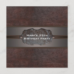Mans Birthday Party Brown Leather Invitation