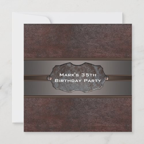 Brown Leather Mans 35th Birthday Party Custom Invite