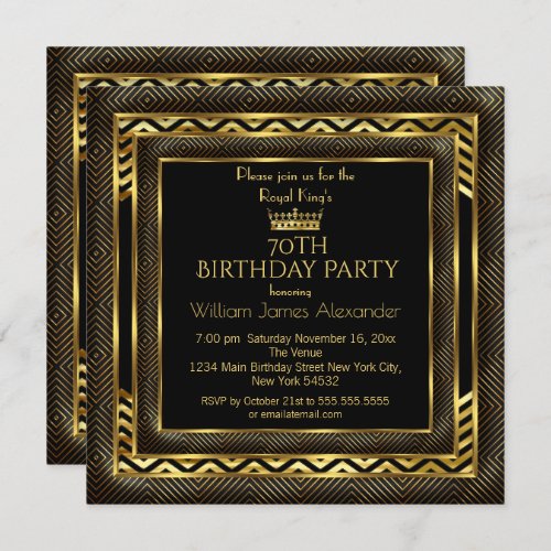 Mans Birthday Party Photo Crown Gold Art Deco Invitation