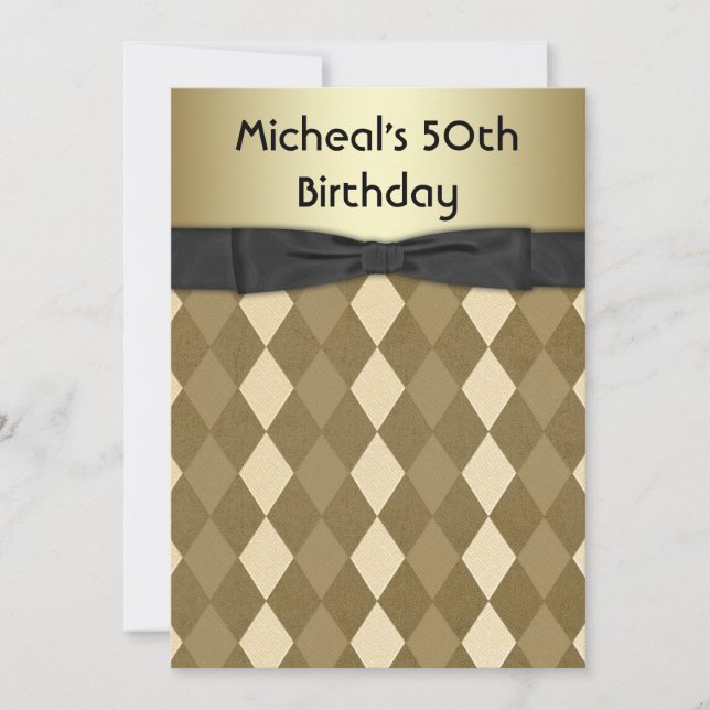 Mans Black and Gold Birthday Party Invitation (Front)