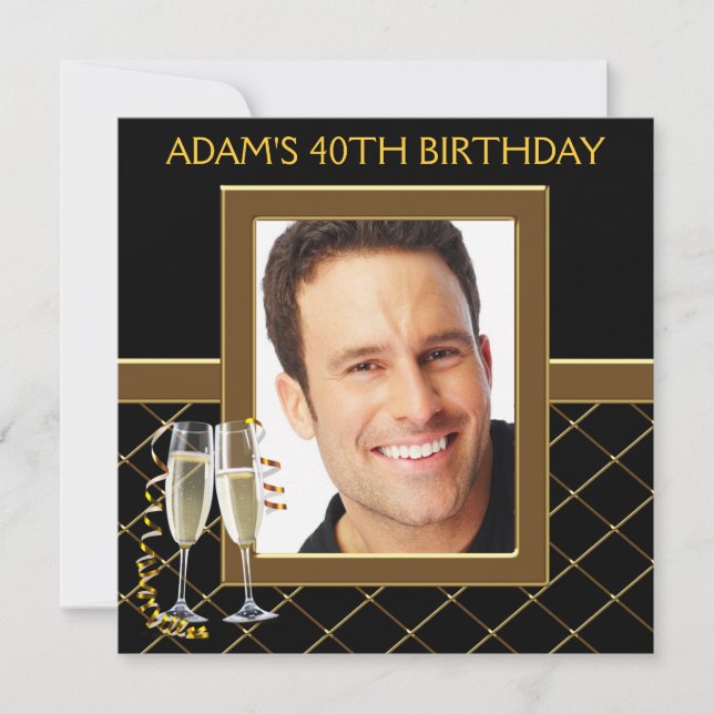 Mans Black and Gold Birthday Party Invitation (Front)