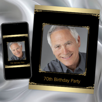 Mans Black And Gold Birthday Party Invitation by InvitationCentral at Zazzle