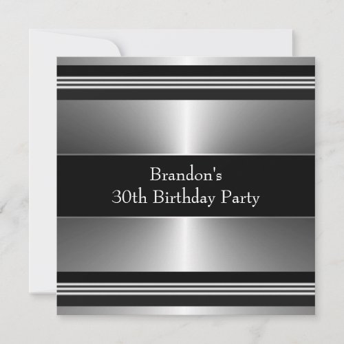 Black Silver Mans 30th Birthday Party Invitation