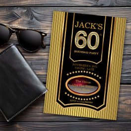 Mans Black Gold 60th Birthday Party Invitation