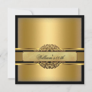 Mans Black Gold Birthday Party Invitation