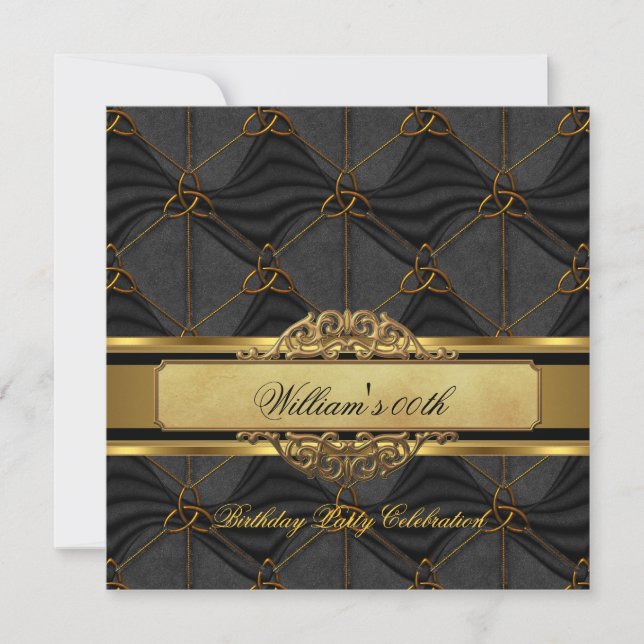 Mans Black Gold Birthday Party Mens Invitation (Front)