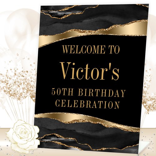 Mans Black Gold Birthday Party Welcome Table Sign