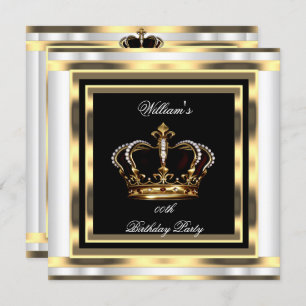 Mans Black Silver White Gold Birthday Prince King Invitation