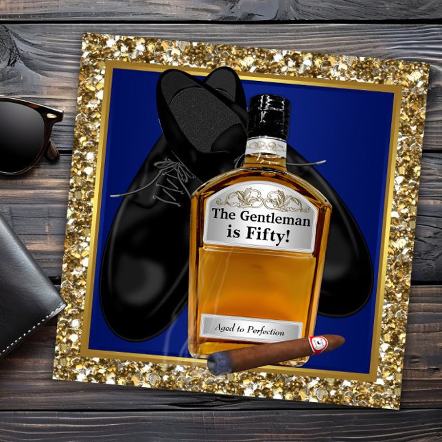 Mans Blue Gold Aged To Perfection Birthday Party Invitation (Mans any number birthday invitation. You can change all text, fonts and wording for your event.)